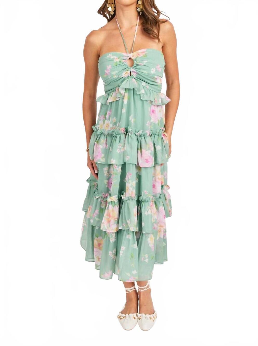 NEW SADIE & SAGE desert rose ruffle midi dress in sage